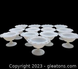 Anchor Hocking Vintage Milk Glass Petite Pedestal Dishes-Set of 13