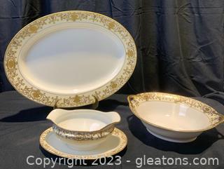 Three Pieces of Noritake “Christmas Ball” Serving Dishes 