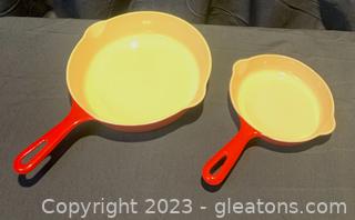 Pair of Griswold Enameled Cast Iron Skillets 
