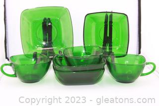 Anchor Hocking Forest Green Dish, Bowls & Coffee Cups