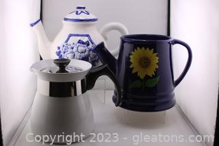 Flowers Inc. Balloons Teapot, Vintage Corningware Kettle Pot & Ceramic Sunflower Watering Can