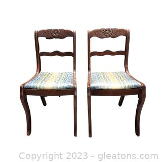 Pair of Rose Back Dining Chairs with Upholstered Seats