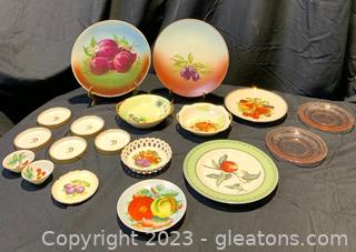 18 Fruit Inspired and Depression Glass Plates 