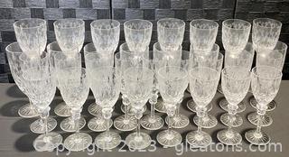 Beautiful Collection of Etched Clear Wine Glasses 