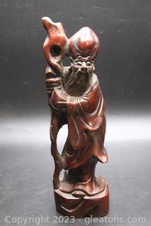 Vintage Carved Wood Chinese Monk Figurine Statue 
