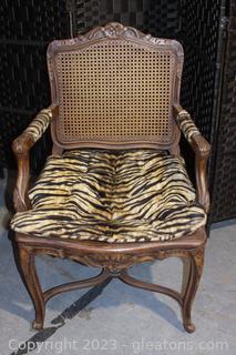 Antique Cane Back Hand Carved Reupholstered Arm Chair