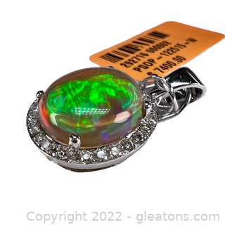 Brand New 14K 2.47 Carat Opal and Diamond Pendant