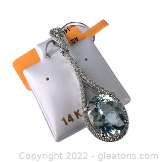 Brand New 14K Aquamarine and Diamond Pendant