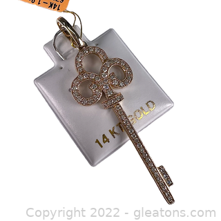 Brand New 14K Diamond Key Pendant