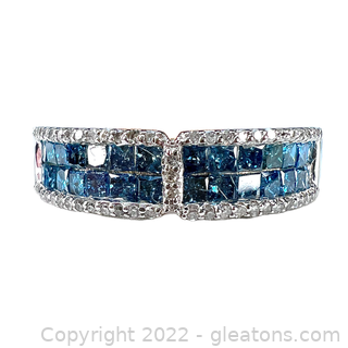 Brand New 14K Blue and White Diamond Ring