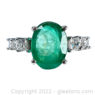 Brand New 14K 1.2 Carat Emerald and Diamond Ring