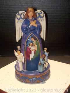Jim Shore Christmas Figure:”Oh Come Let Us Adore Him” (2015) Display Base and 2 Silver Candles