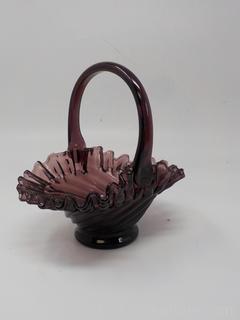 Vintage Amethyst Glass Handled Basket