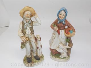 Pair of Vintage Farming Couple Figurines
