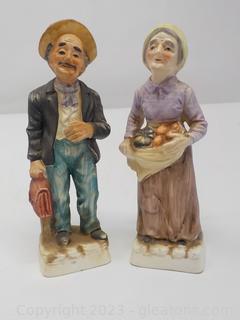 Vintage Pair of Farming Couple Bisque Figures Made in Japan by Norleans
