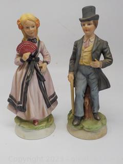 Pair of Vintage Figurines, Man and Woman, Bisque Porcelain
