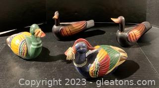 Four Wooden Carved Ducks 