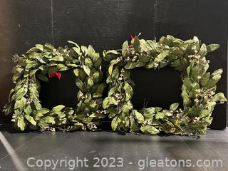 Pretty Dried Bay Leaf Holiday Wreaths Bedazzled with Clear Crystal Like Gems & Other Adornments. (lot of 2)