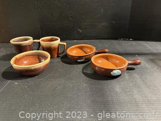 Kathy Kale Pottery & Italian Made Bowls w/Handle (Lot of 5) 