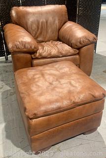 Nutmeg Leather Amrchair and Ottoman by Leather Creations 