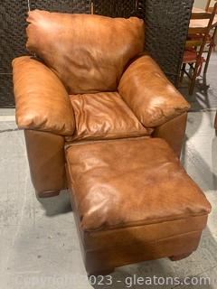 Nutmeg Leather Armchair and Ottoman By Leather Creations 
