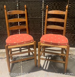 Two Ladderback Chairs with Rush Seats 