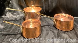 6pc Copper Saucepan Set with Brass Handles (One is Bongusto!)