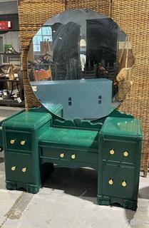 Beautiful Art Deco Vanity Dresser w/ Round Mirror 