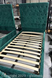 Twin Size Emerald Green Velvet Platform Bed Frame (Headboard, Footboard, Frame) 