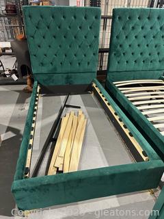 Twin Size Emerald Green Velvet Platform Bed Frame (Headboard, Foot Board, Frame) 