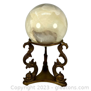 Agate Gemstone Sphere on Brass Base
