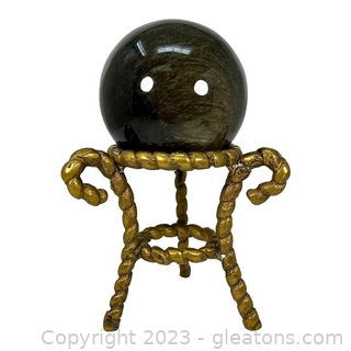 Golden Sheen Obsidian Gemstone Sphere on Brass Base