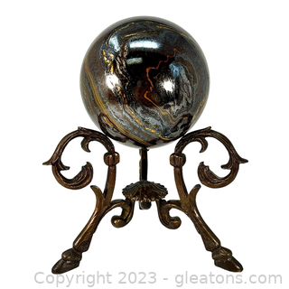 Golden Tiger's Eye Gemstone Sphere on Brass Base