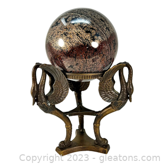 Black & Pink Jasper Gemstone Sphere on Brass Base