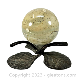 Jasper Quartz Gemstone Sphere on Brass Base