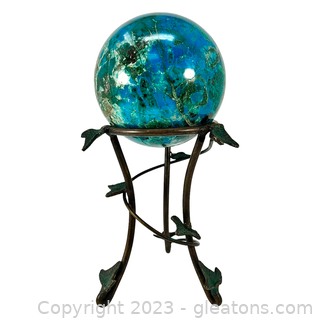 Chrysocolla Malachite Gemstone Sphere on Brass Base