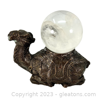 Clear Quartz Gemstone Sphere on Camel Brass Base