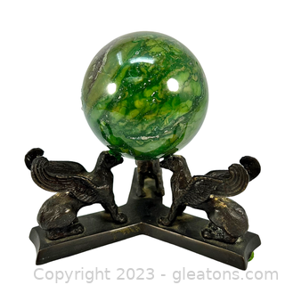 Green Jasper Gemstone Sphere on Iron Base