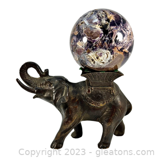Purple Jasper Gemstone Sphere on Brass Elephant Base