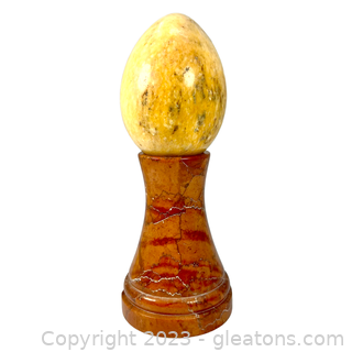 Yellow Jasper Gemstone Egg on Red Jasper Base