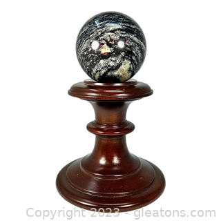 Picasso Jasper Gemstone Sphere on Wooden Base