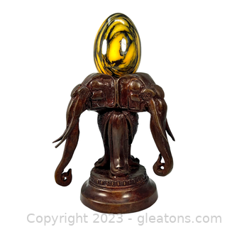 Jasper Gemstone Egg on Elephant Base (Possibly Bronze!)