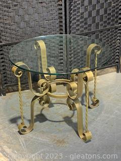 Goldtone Iron and Glass Accent Table 