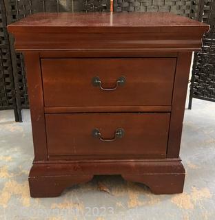 Dark Stained Two Drawer Nightstand 