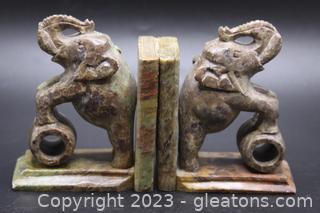 Hand Carved Soapstone Elephant Bookends