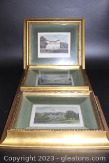 Set of 3 Vintage Gold Toned Matted & Framed Prints