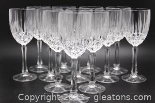 Dozen Dainty Etched Crystal Wine Glasses