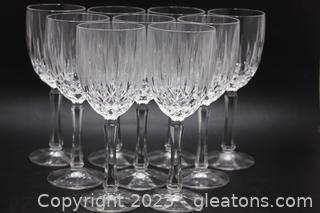 Set of Nine Tall Etched Crystal Water Goblets