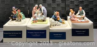 Four Normal Rockwell Porcelain Figurines- Holiday Inspired 