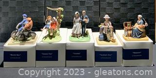 Five Porcelain Norman Rockwell Figurines- Family and Vacation Inspired 